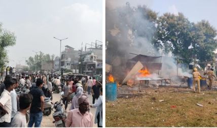 फतेहपुर में आतिशबाजी बाजार में लगी भीषण आग, 70 दुकानें व 25 बाइकें जलीं