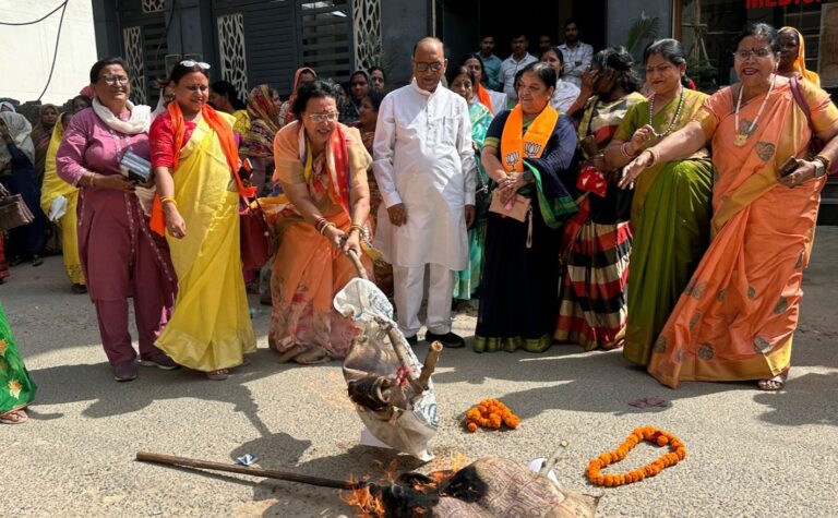 महिला सम्मेलन में विपक्ष पर हमला, पुतला दहन कर जताया आक्रोश